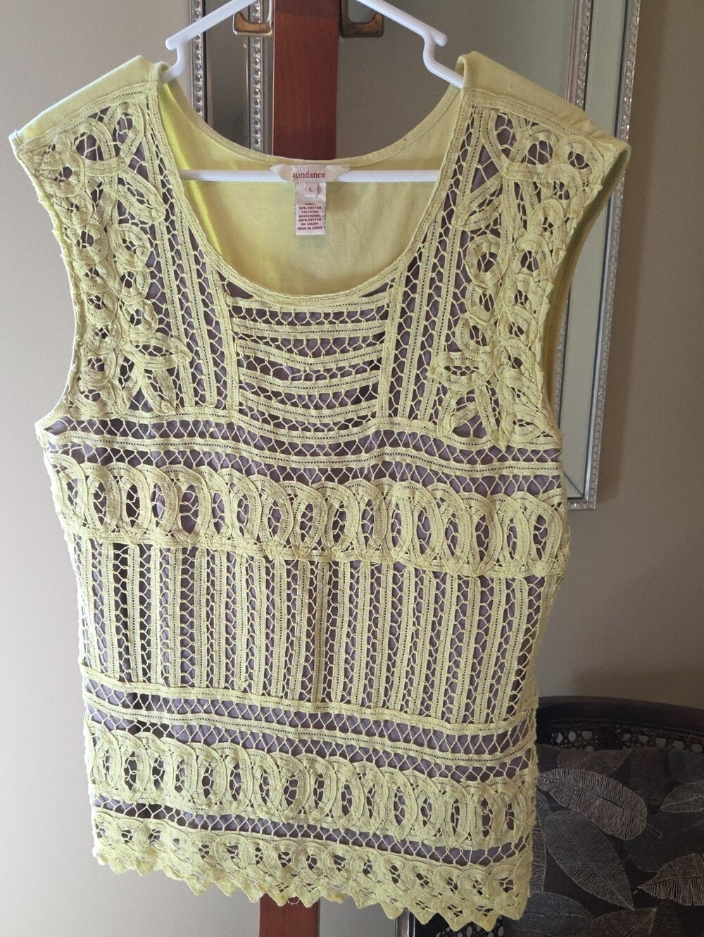 Sundance Lace Overlay Sleeveless Top in Lemon Yellow